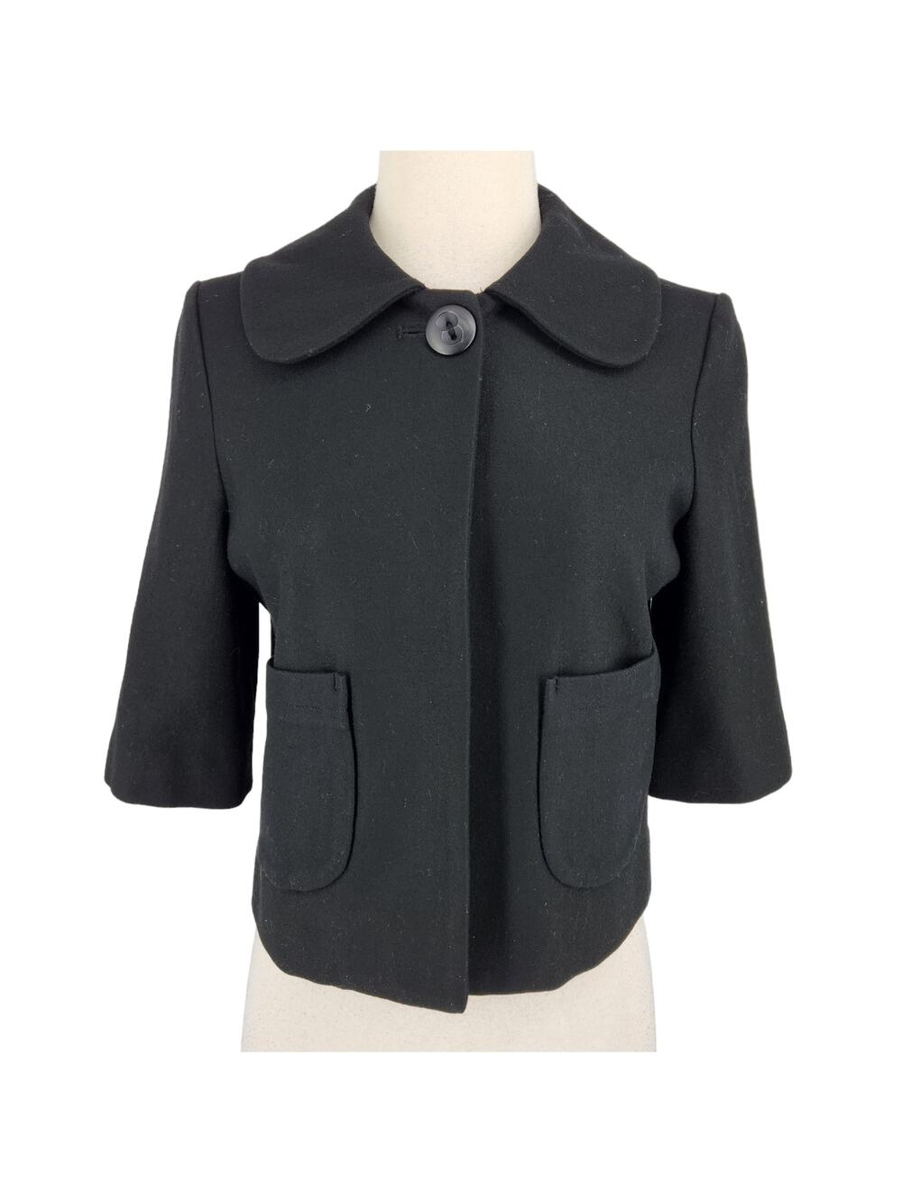 Tulle Wool Blend Cropped Coat Peter Pan Collar Pockets Womens Size Small